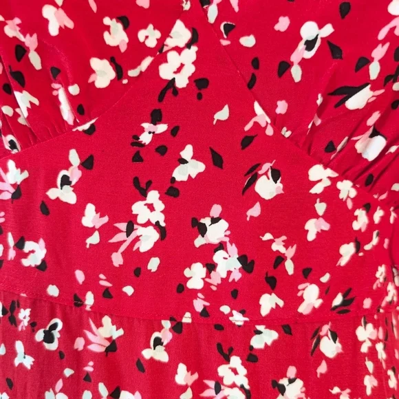 A New Day Red Floral V-Neck Flutter Sleeve Midi Dress Size 4 NWOT - Picture 7 of 9